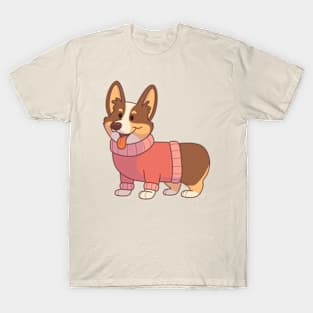 Tricolor corgi wearing a red sweater T-Shirt